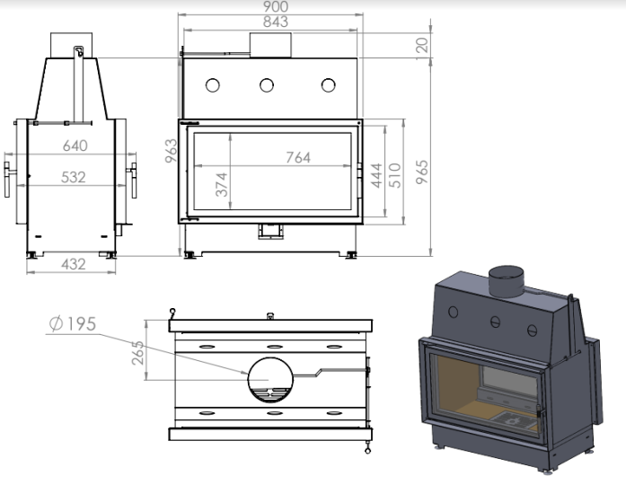 Топка ECT Double 90x51/C 15 кВт, 900/510, туннель, футеровка чугун