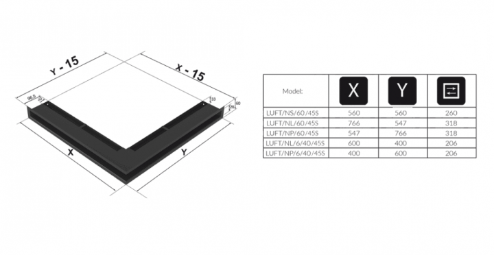 Решетка Kratki LUFT 60 угловая левая белая