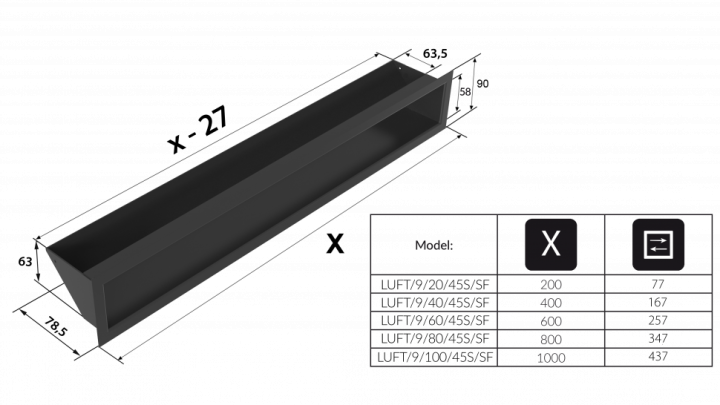 Люфт черная узкая 9x60