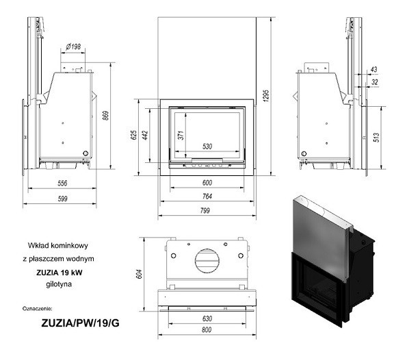 Топка с водяным контуром ZUZIA/PW/19/G/W, гильотина