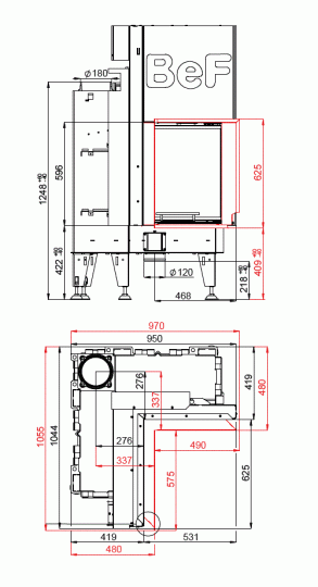 Топка BeF FLAT V4L, внутренний угол, гильотина,рамка черная