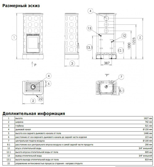 Печь ABX KALEDONIE KPI теплообменник (6,9 кВт в воду)
