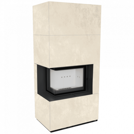 Каминокомплект Kratki PRO FLOKI BOX OXIDE BIANCO, угловое стекло слева