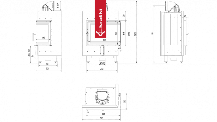 Топка Kratki Pro LUCY/12/P/BS, Г-образное стекло справа