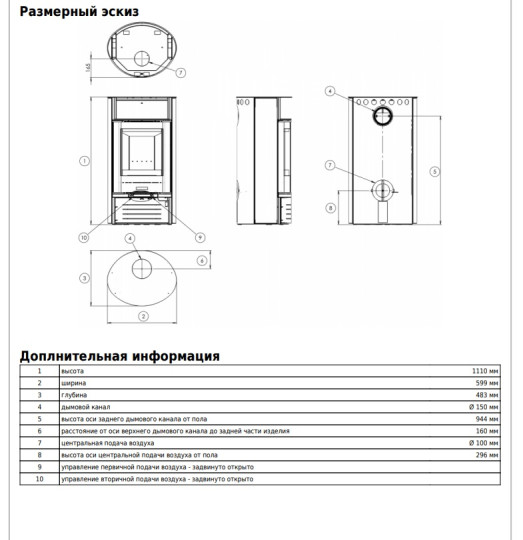 Камин-печь ABX Atlantik 7 III серый, тальк, с верхней плитой