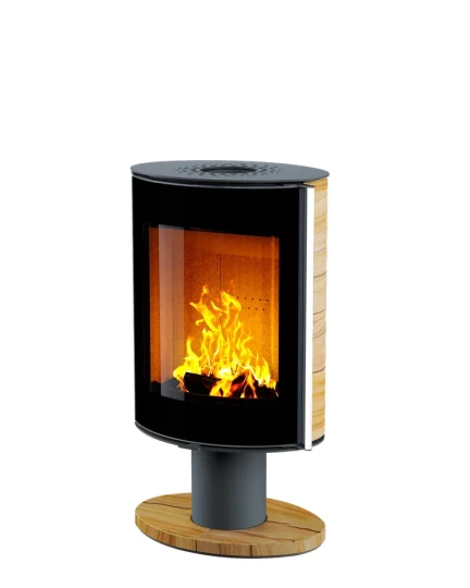 Печь-камин Astov OVAL боковая камень песчаник, крышка сталь, ножка камень песчаник, дверка стекло