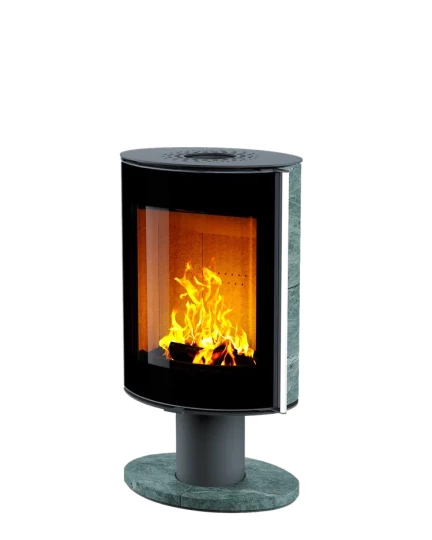 Печь-камин Astov OVAL боковая камень талькомагнезит, крышка сталь, ножка камень талькомагнезит, дверка стекло