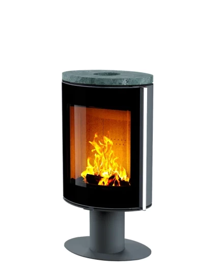 Печь-камин Astov OVAL боковая отделка сталь, крышка камень талькомагнезит, ножка сталь, дверка стекло