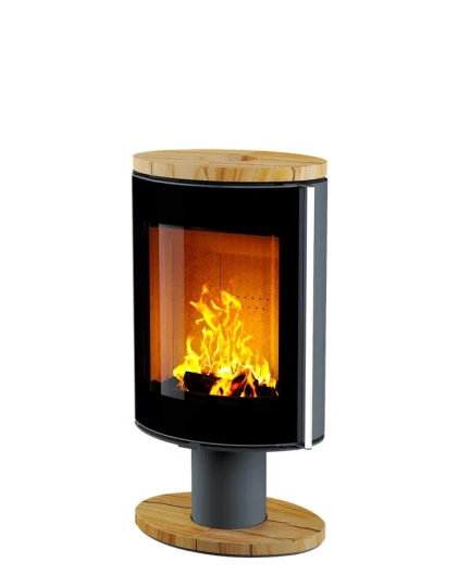 Печь-камин Astov OVAL боковая сталь, крышка камень песчаник, ножка камень песчаник, дверка стекло