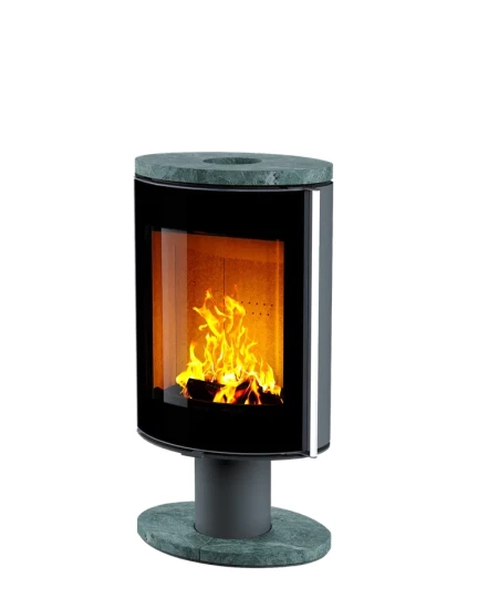 Печь-камин Astov OVAL боковая сталь, крышка камень талькомагнезит, ножка камень талькомагнезит, дверка стекло